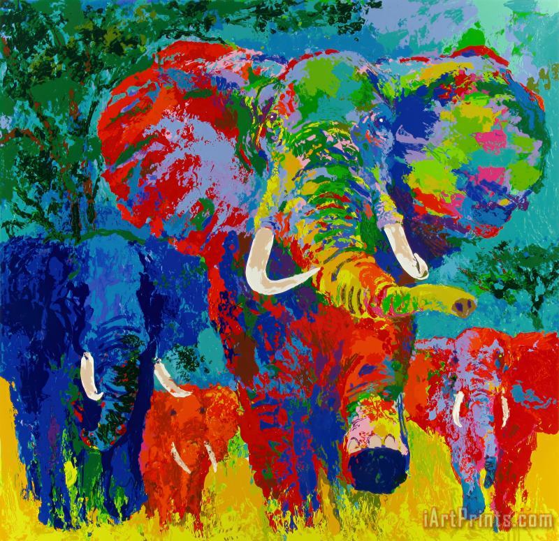 Leroy Neiman Elephant Charge Art Painting