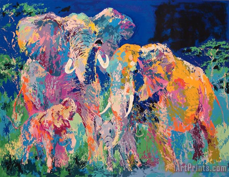 Leroy Neiman Elephant Family Art Painting