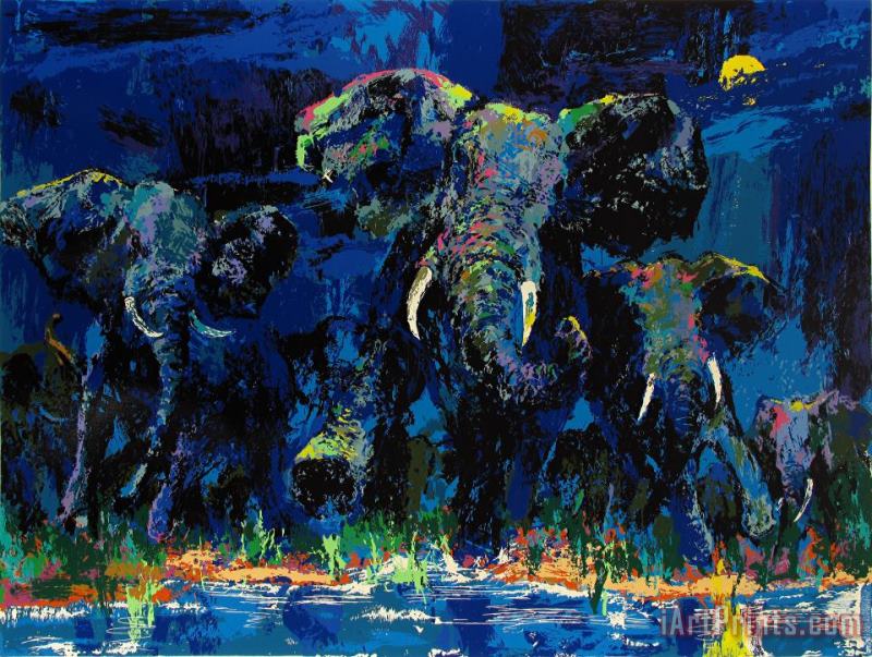 Leroy Neiman Elephant Nocturne Art Painting
