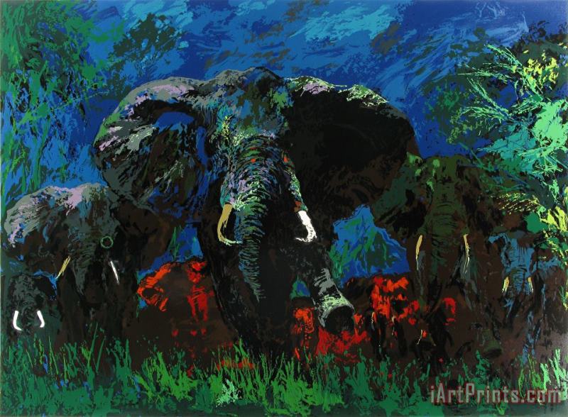 Elephant Stampede painting - Leroy Neiman Elephant Stampede Art Print