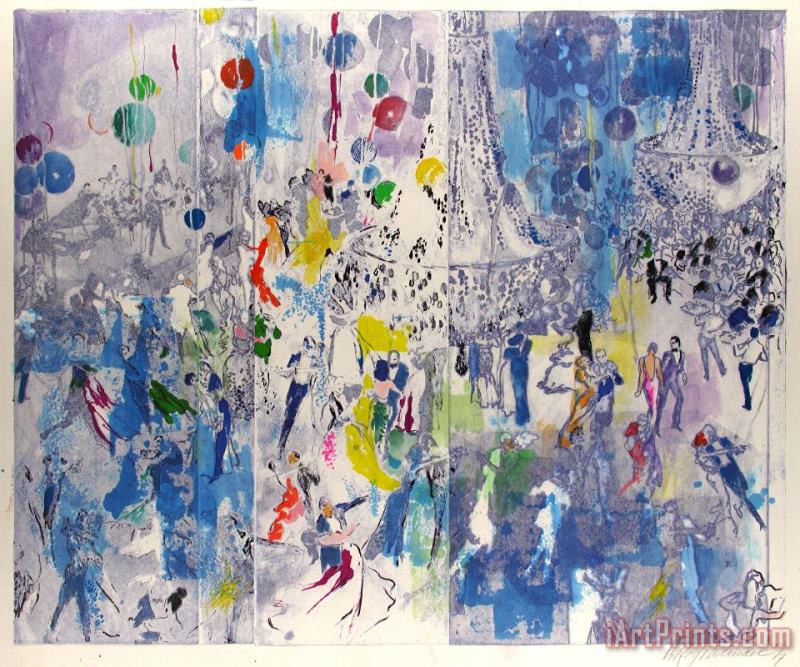 Leroy Neiman Midnight Blue Ball, (hand Colored) Art Painting