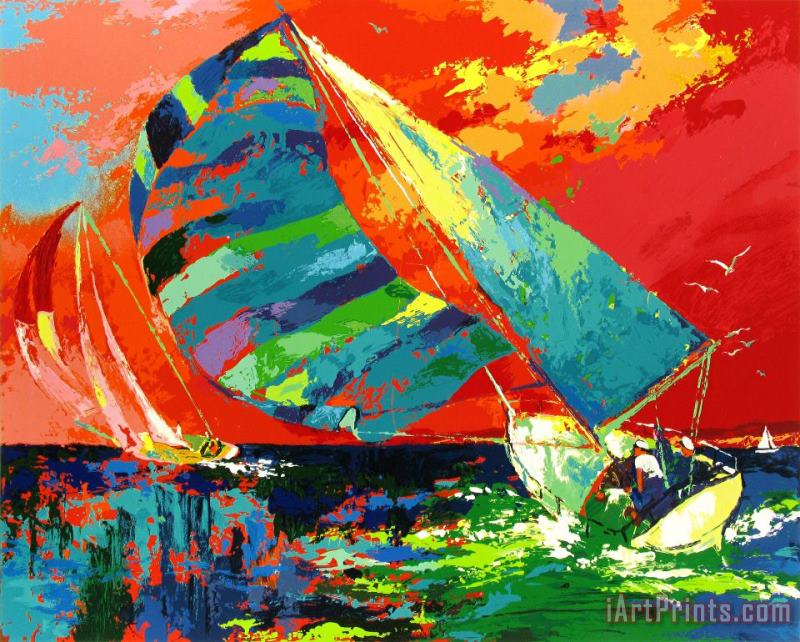Leroy Neiman Orange Sky Sailing Art Print