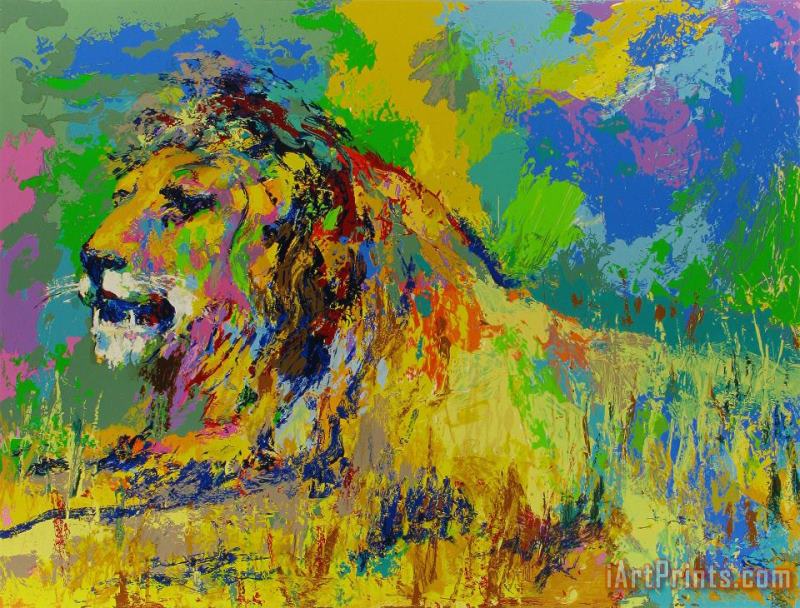 Resting Lion painting - Leroy Neiman Resting Lion Art Print