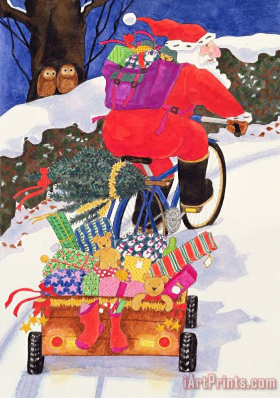 Santas Bike painting - Linda Benton Santas Bike Art Print