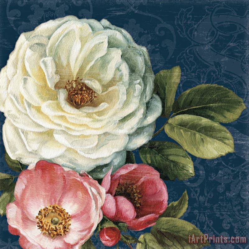 Lisa Audit Floral Damask II on Indigo Art Print