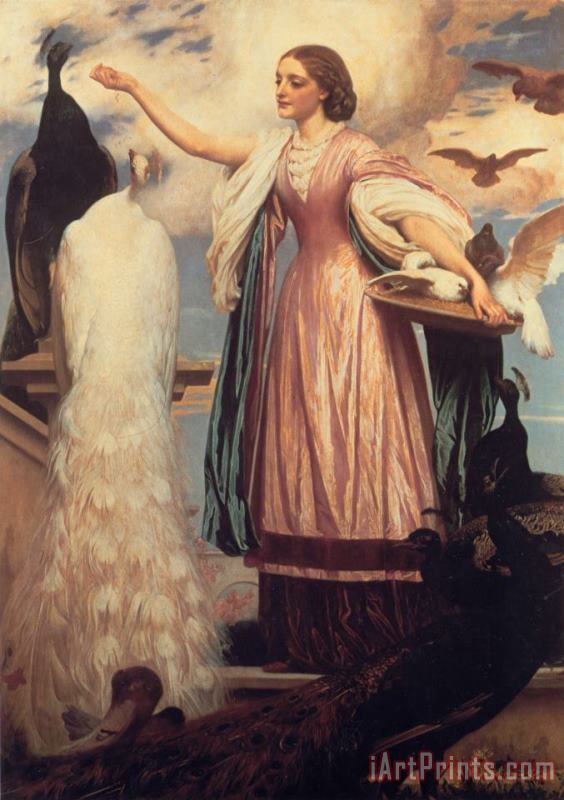 Lord Frederick Leighton A Girl Feeding Peacocks Art Painting