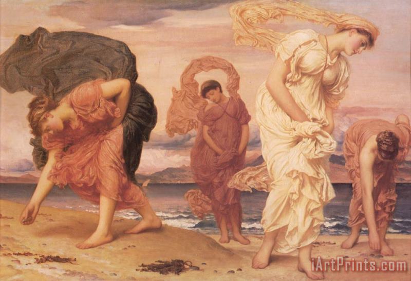 Lord Frederick Leighton Greek Girls Picking Up Pebbles by The Sea Art Painting