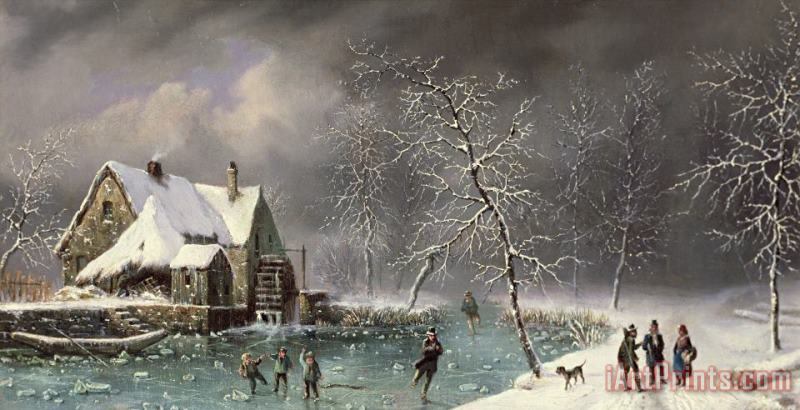 Winter Scene painting - Louis Claude Mallebranche Winter Scene Art Print