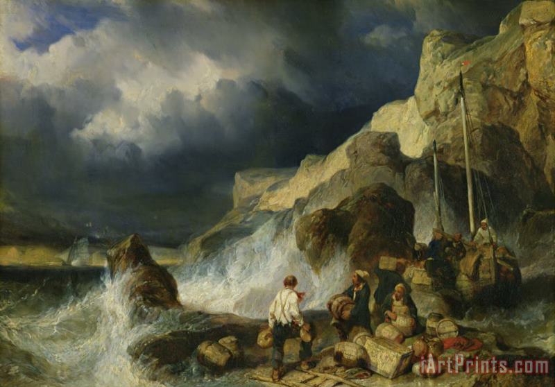 Louis Eugene Gabriel Isabey The Onslaught of the Smugglers Art Painting
