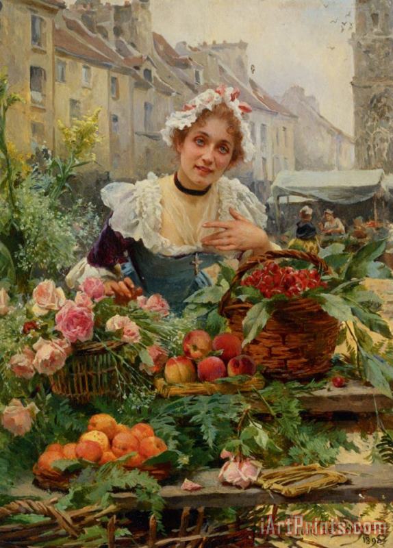 Louis Marie De Schryver The Flower Seller Art Print