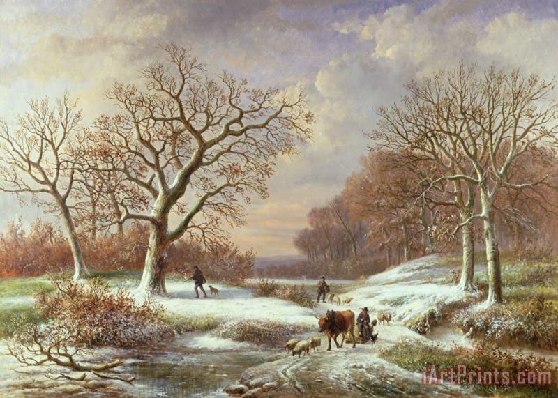 Winter Landscape painting - Louis Verboeckhoven Winter Landscape Art Print