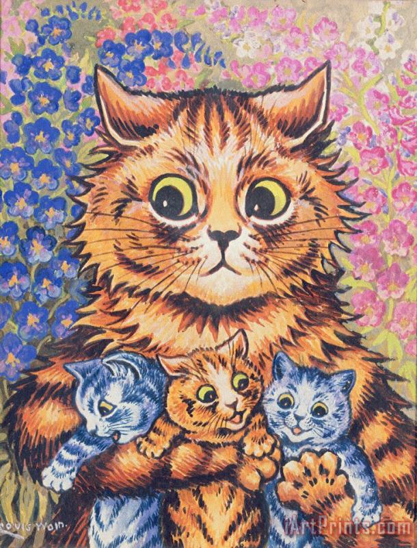 A Cat with her Kittens painting - Louis Wain A Cat with her Kittens Art Print