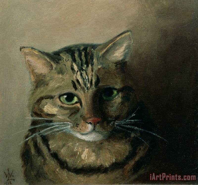 A Head Study of a Tabby Cat painting - Louis Wain A Head Study of a Tabby Cat Art Print