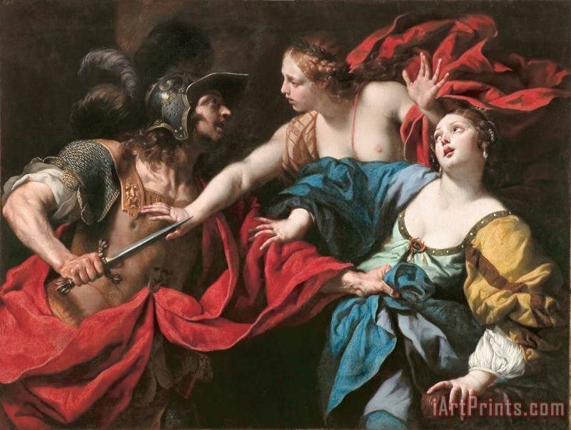 Luca Ferrari Venus preventing her son Aeneas from killing Helen of Troy Art Painting