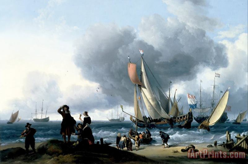 Ludolf Backhuysen Dutchman Embarking Onto a Yacht Art Print