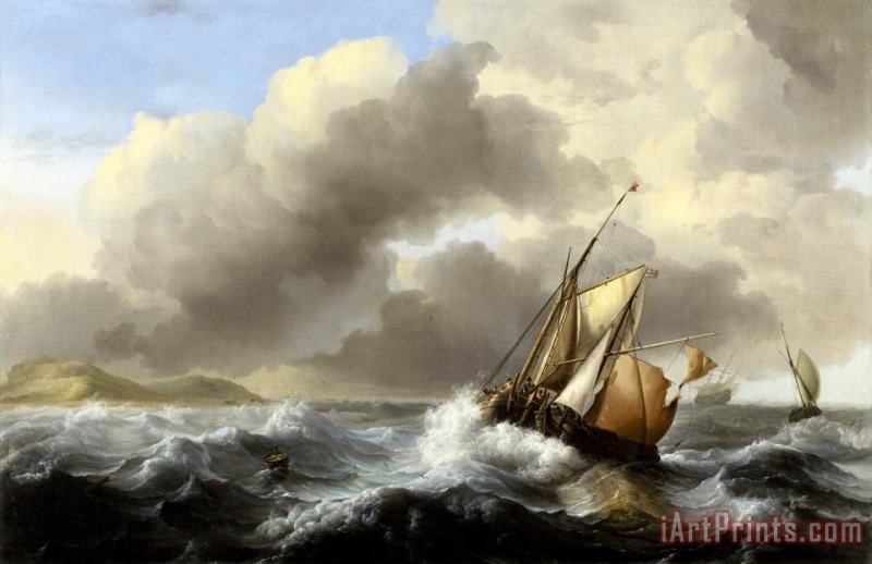 Ludolf Backhuysen Fishing Vessels Offshore in a Heavy Sea Art Print