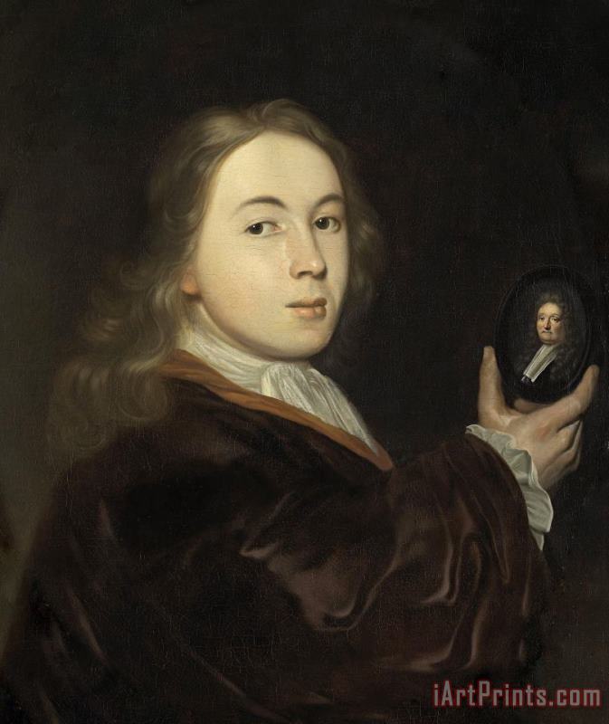 Johannes Bakhuysen (1683 1731). with a Miniature Portrait of His Father Ludolf painting - Ludolf Backhuysen Johannes Bakhuysen (1683 1731). with a Miniature Portrait of His Father Ludolf Art Print