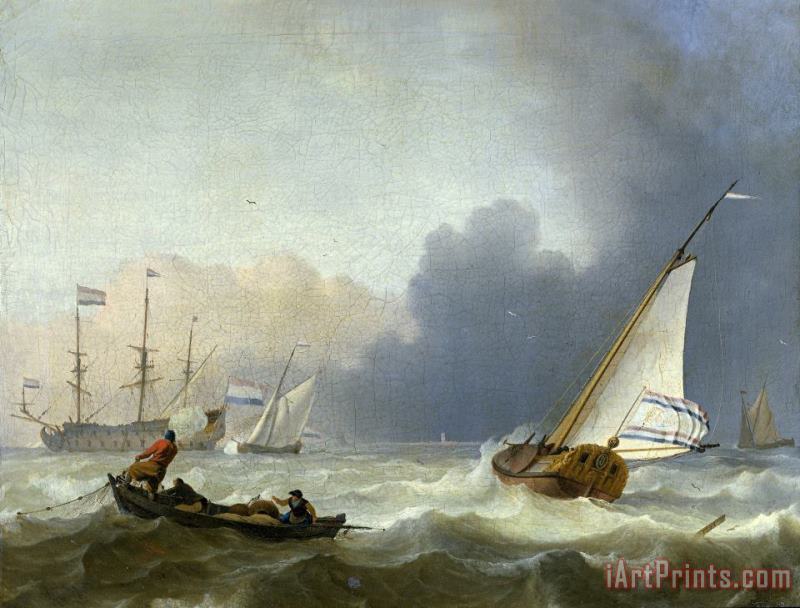 Ludolf Backhuysen Rough Sea with a Dutch Yacht Under Sail Art Painting