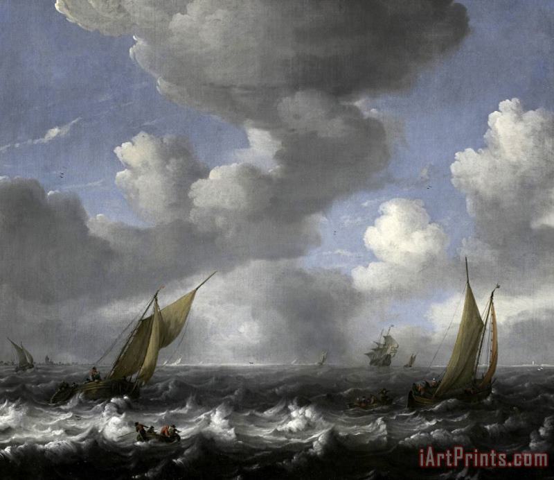 Seascape And Fishing Boats painting - Ludolf Backhuysen Seascape And Fishing Boats Art Print