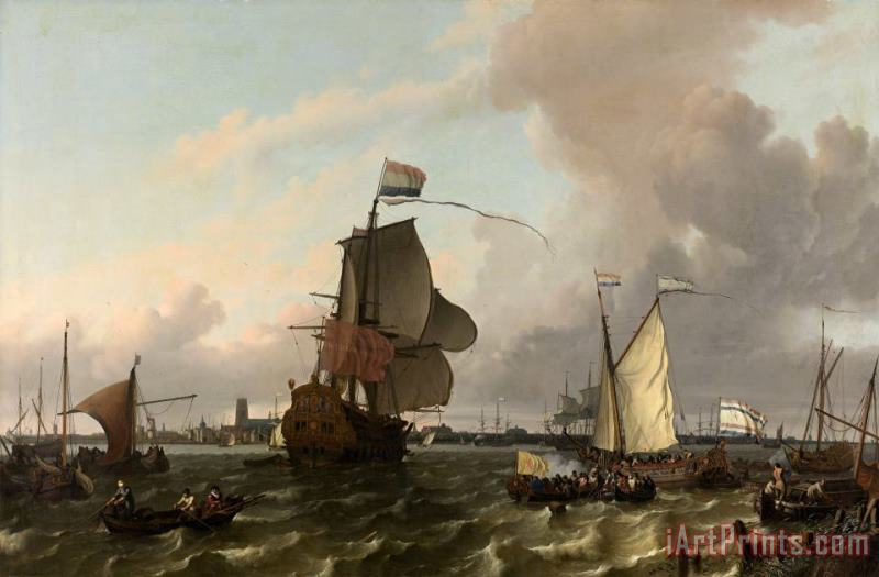 Ludolf Backhuysen The Man of War Brielle on The River Maas Off Rotterdam Art Painting