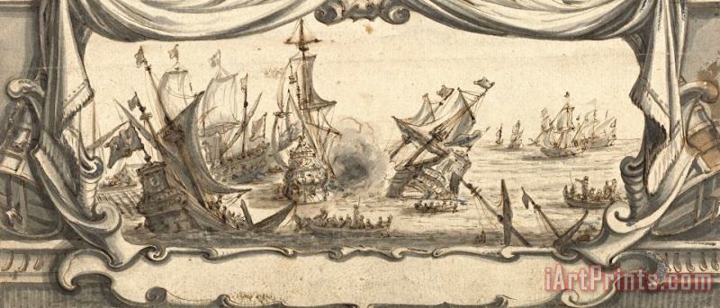 Ludolf Backhuysen Zeegevecht in Een Cartouche Art Print