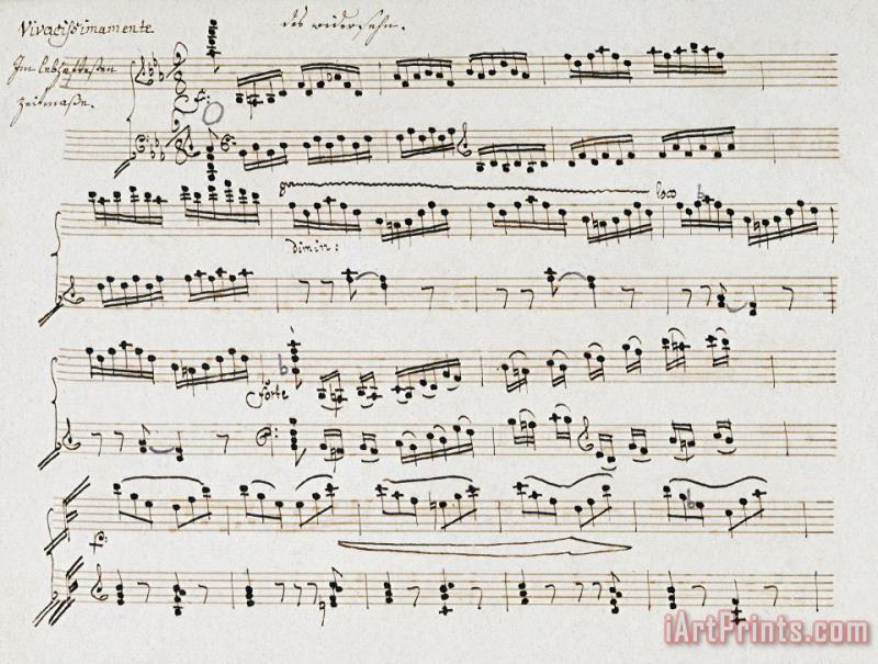 Manuscript of The Second And Third Movements, Piano Sonata in E Flat painting - Ludwig van Beethoven Manuscript of The Second And Third Movements, Piano Sonata in E Flat Art Print