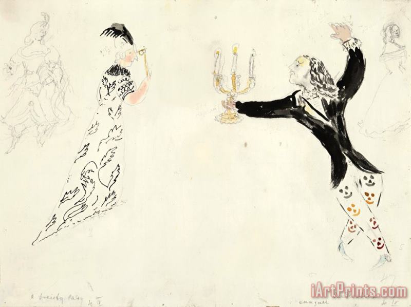 A Candlestick And a Society Lady, Costume Design for Aleko (scene Iv). (1942) painting - Marc Chagall A Candlestick And a Society Lady, Costume Design for Aleko (scene Iv). (1942) Art Print