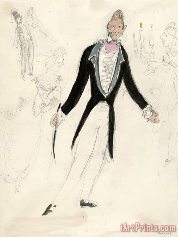 Marc Chagall A Gentleman. Costume Design for Scene IV of The Ballet Aleko. (1942) Art Print