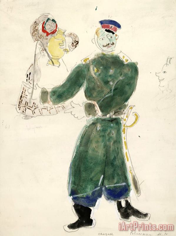 A Policeman And a Peasant, Costume Design for Aleko (scene Iv). (1942) painting - Marc Chagall A Policeman And a Peasant, Costume Design for Aleko (scene Iv). (1942) Art Print