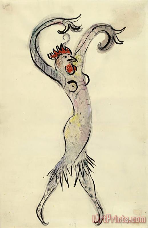Marc Chagall A Rooster, Costume Design for Aleko (scene Iv). (1942) Art Print