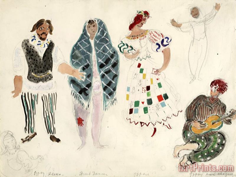 Marc Chagall A Street Dancer And Gypsies, Costume Design for Aleko (scene Ii). (1942) Art Painting