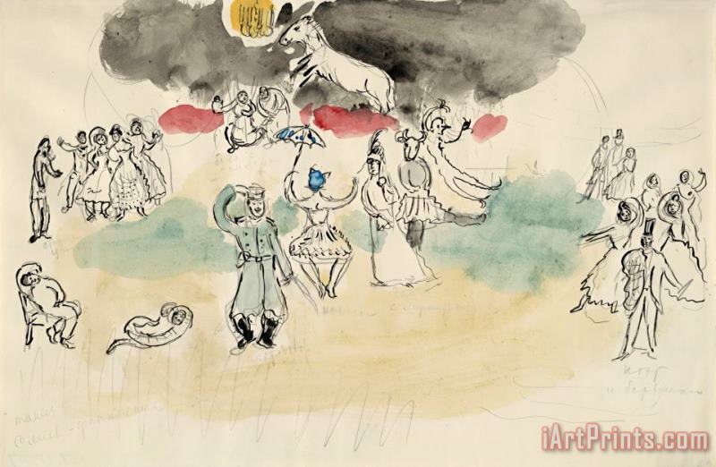 Marc Chagall Aleko's Fantasy. Sketch for The Choreographer for Scene IV of The Ballet Aleko. (1942) Art Painting