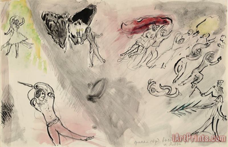 Aleko's Vengeance, Sketch for The Choreographer for Aleko (scene Iv). (1942) painting - Marc Chagall Aleko's Vengeance, Sketch for The Choreographer for Aleko (scene Iv). (1942) Art Print