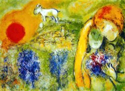 Chagall、LES AMOUREUX、海外版超希少レゾネ、新品額付 Marc Chagall Les Amoureux, 1928 Framed Print for sale