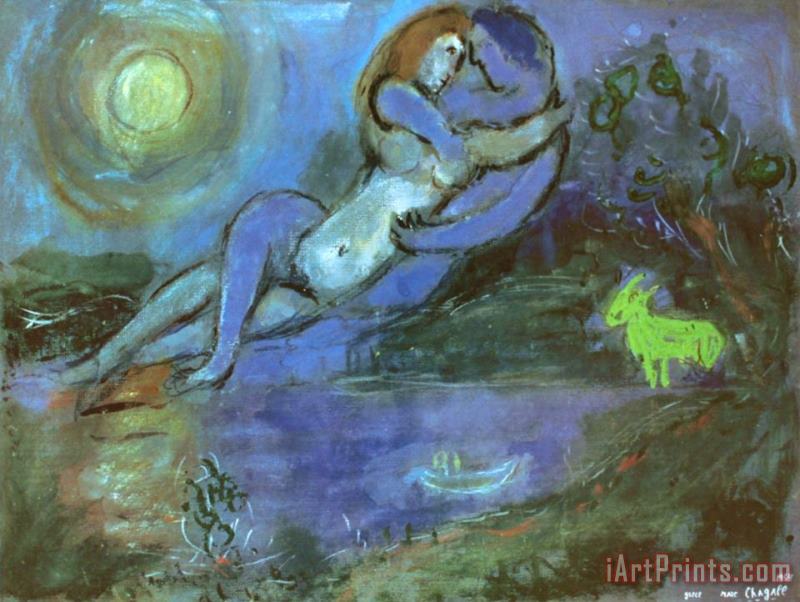 Marc Chagall Blue Couple by The Seashore Art Print