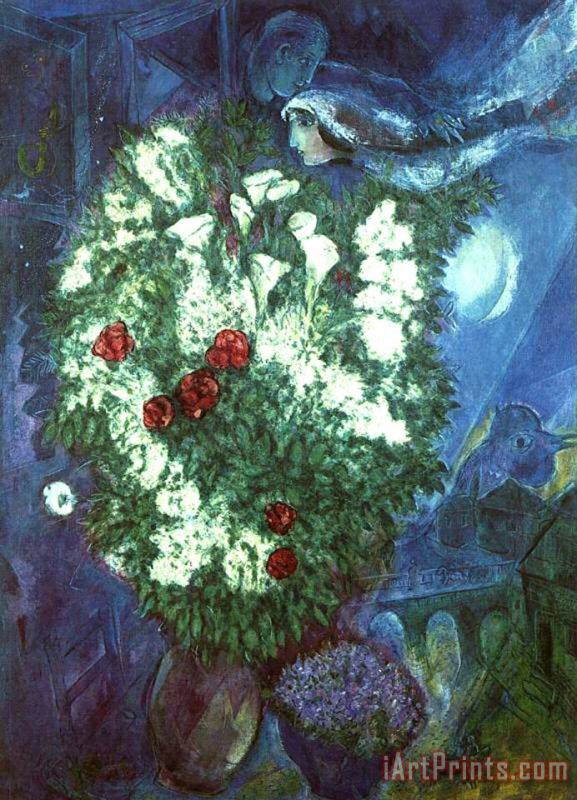 Marc Chagall Bouquet with Flying Lovers Art Painting