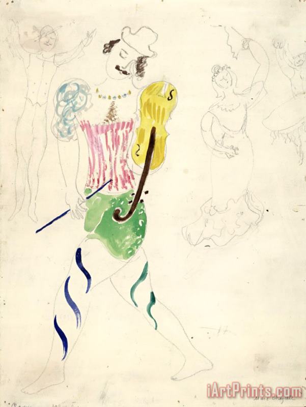 Clown, Costume Design for Aleko (scene Ii). (1942) painting - Marc Chagall Clown, Costume Design for Aleko (scene Ii). (1942) Art Print