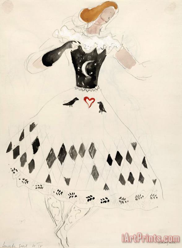 Costume for a Society Girl, Costume Design for Aleko (scene Iv). (1942) painting - Marc Chagall Costume for a Society Girl, Costume Design for Aleko (scene Iv). (1942) Art Print