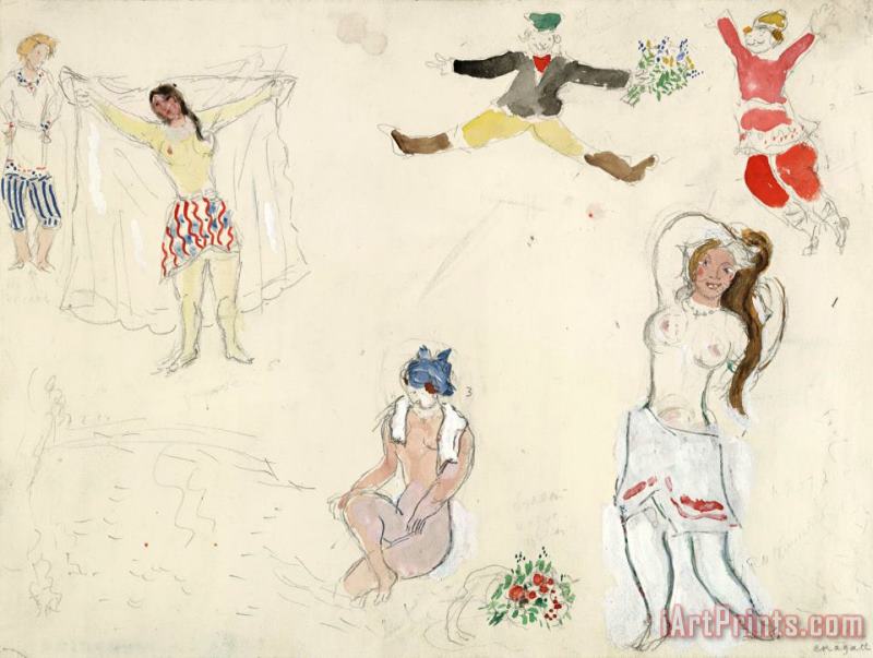 Costumes for Bathers And Peasants, Costume Design for Aleko. (1942) painting - Marc Chagall Costumes for Bathers And Peasants, Costume Design for Aleko. (1942) Art Print