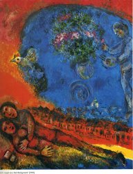 Marc Chagall Couple on a Red Background 1983 painting