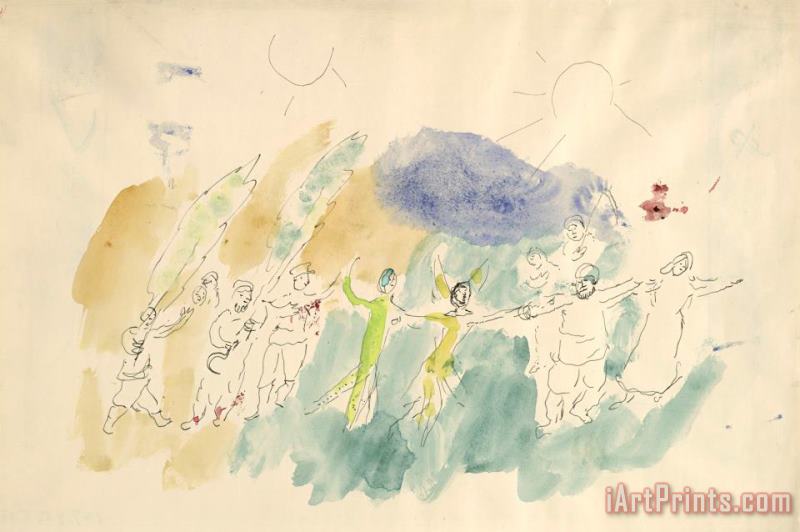Dance of Butterfly And Pan. Sketch for The Choreographer for Scene III of The Ballet Aleko. (1942) painting - Marc Chagall Dance of Butterfly And Pan. Sketch for The Choreographer for Scene III of The Ballet Aleko. (1942) Art Print