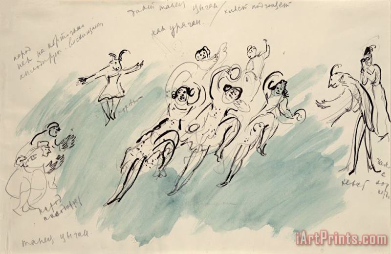 Dance of The Gypsies. Sketch for The Choreographer for Scene 4 of The Ballet Aleko. (1942) painting - Marc Chagall Dance of The Gypsies. Sketch for The Choreographer for Scene 4 of The Ballet Aleko. (1942) Art Print