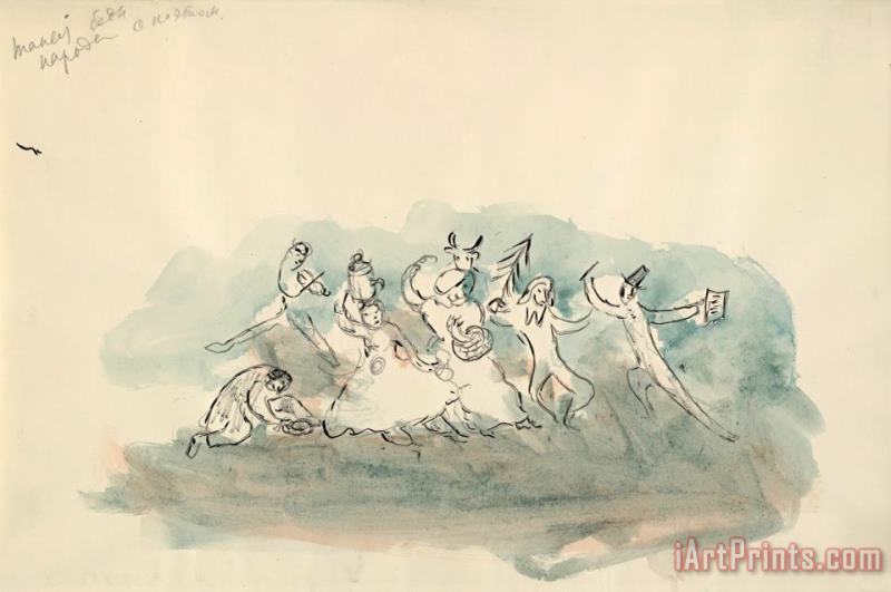 Dance of The Peasants, Sketch for The Choreographer for Aleko (scene Iii). (1942) painting - Marc Chagall Dance of The Peasants, Sketch for The Choreographer for Aleko (scene Iii). (1942) Art Print
