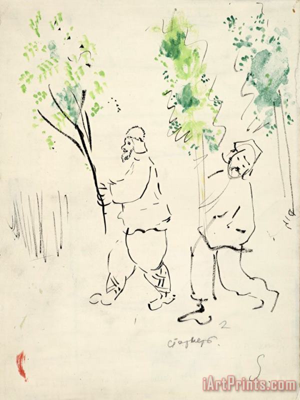 Dancing Birch Treee, Sketch for The Choreographer for Aleko (scene Iii). (1942) painting - Marc Chagall Dancing Birch Treee, Sketch for The Choreographer for Aleko (scene Iii). (1942) Art Print