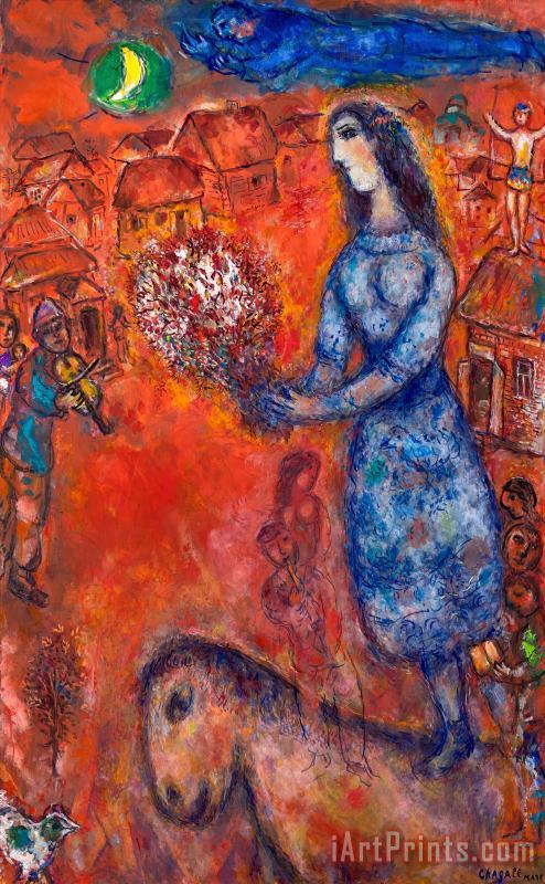 Fiancee with Bouquet 1977 painting - Marc Chagall Fiancee with Bouquet 1977 Art Print