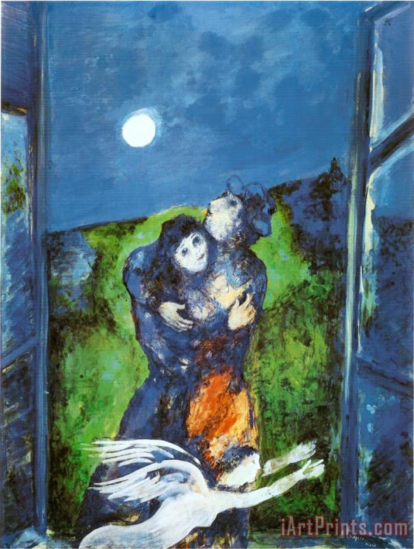 Marc Chagall Lovers in Moonlight Art Painting