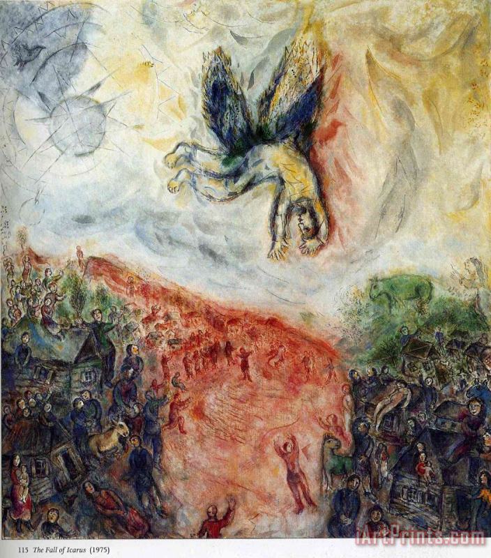 The Fall of Icarus 1975 painting - Marc Chagall The Fall of Icarus 1975 Art Print