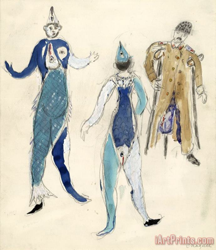 Marc Chagall Two Fish And a Veteran. Costume Design for Scene IV of The Ballet Aleko. (1942) Art Print