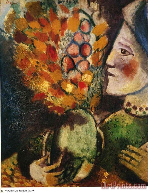 Woman with a Bouquet 1910 painting - Marc Chagall Woman with a Bouquet 1910 Art Print