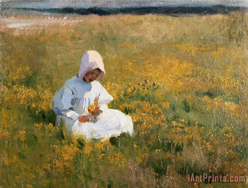 In a Field of Buttercups painting - Marianne Stokes In a Field of Buttercups Art Print